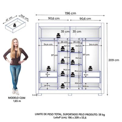 Guarda Roupas Casal 2 Portas De Correr 4 Gavetas Titanium Zanzini Branco
