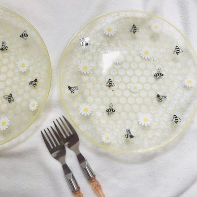 Kit Conjunto Com 2 Pratos Sobremesa Abelhinhas 20cm Amarelo