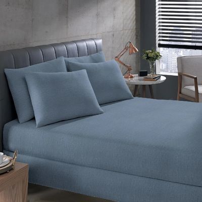 Lencol Avulso King com Elastico Malha Mescla Bouton Azul Doce