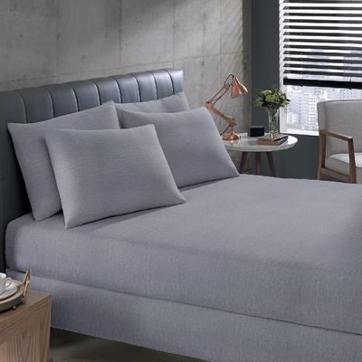 Lencol Avulso King com Elastico Malha Mescla Bouton Azul Doce