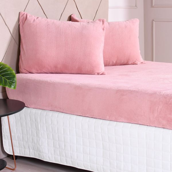 Jogo lencol Queen Microfibra Plush 3 Pcs Rose Hipertextil