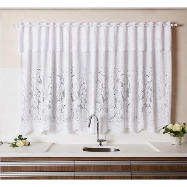 Cortina Cozinha Classica Tulipinhas 280cmx120cmx 30cm Marfim