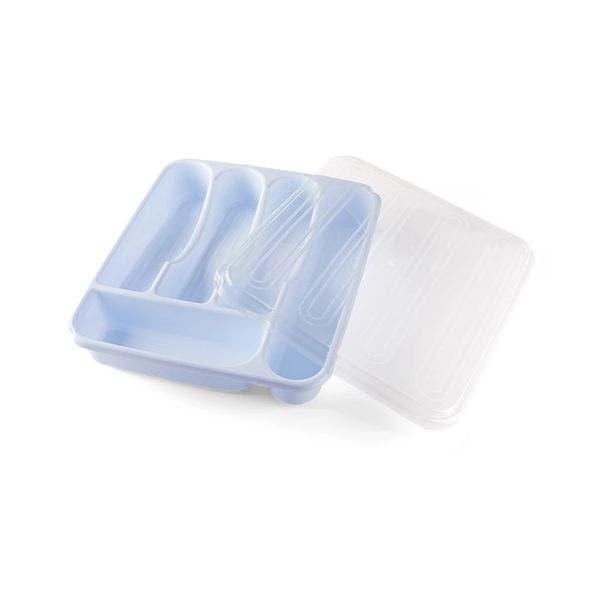 Porta Talheres Organizador de Gaveta Plasvale com Tampa Branco em Polipropileno 33,7x29,7x6,6cm