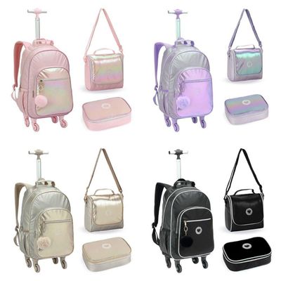 Kit Mochila De Rodinhas + Lancheira + Estojo Just Love Denlex Preta