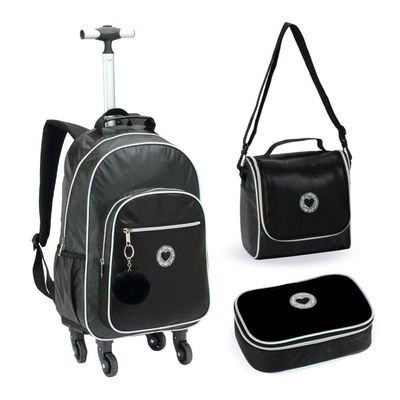 Kit Mochila De Rodinhas + Lancheira + Estojo Just Love Denlex Preta