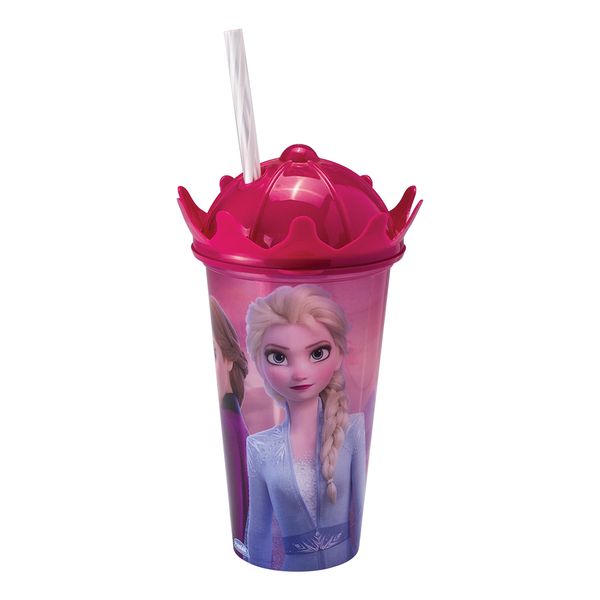 Copo com Canudo Plasútil Coroa da Frozen 500ml