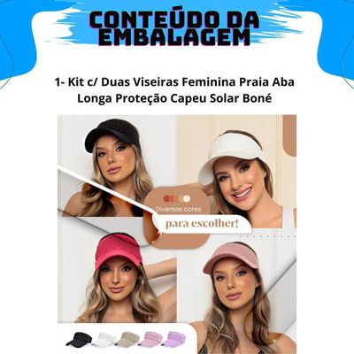 Kit 2 Viseiras Bonés Moda Blogueira Aba Longa Respirável Proteção Solar Verão Modelo 3