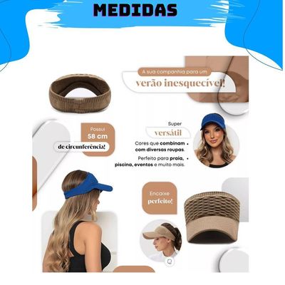 Kit 2 Viseiras Bonés Moda Blogueira Aba Longa Respirável Proteção Solar Verão Modelo 3