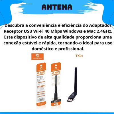 Adaptador Wifi Receptor Wireless Usb Antena 40mbps Tx01