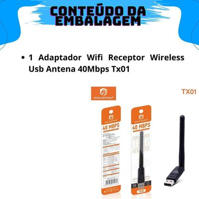 Adaptador Wifi Receptor Wireless Usb Antena 40mbps Tx01