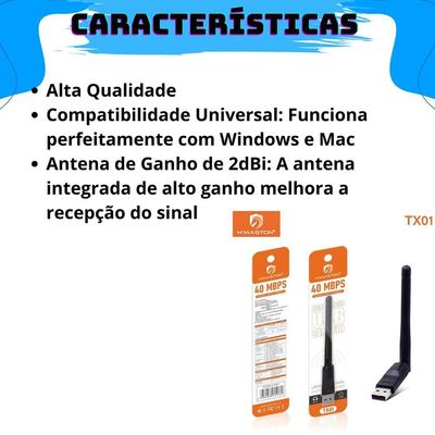 Adaptador Wifi Receptor Wireless Usb Antena 40mbps Tx01