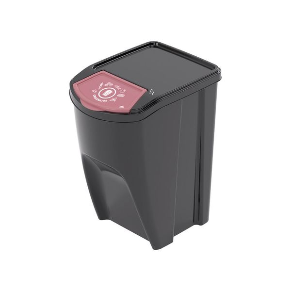 Lixeira de Plástico Empilhável Ecoblack Plasútil Orgânicos Preta com Tampa Vermelha 34L