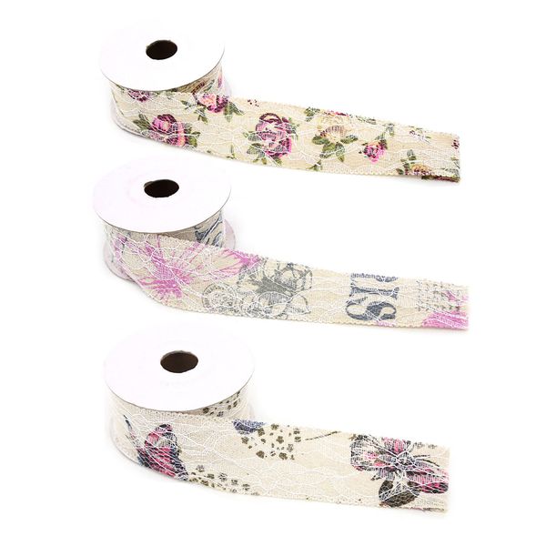 Fita de Tecido Decorada com Renda 4,5m Estampas Diversas - Item Sortido Fita de Tecido Decorada com Renda 4,5m Estampas Diversas - Item Sortido