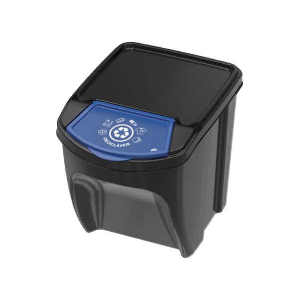 Lixeira de Plástico Empilhável Ecoblack Plasútil Orgânicos Preta com Tampa Azul 20L