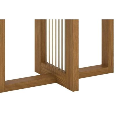Conjunto Mesa Sala Jantar Natalí Com Tampo Madeirado Com Vidro Reto 160x90cm E 6 Cadeiras Vita Nature Linho Henn