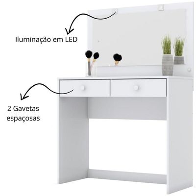 Penteadeira Com Led E Espelho 2 Gavetas Daila Branco