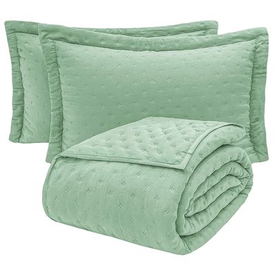 Kit Cobre Leito Colcha Ryviera King Dupla Face 3 Peças - Verde Claro
