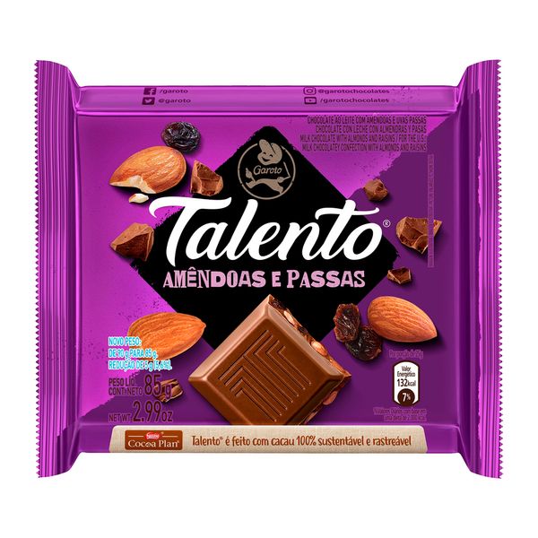 Chocolate Talento Amêndoa Pas 85g