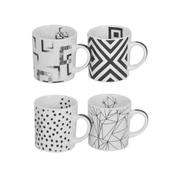 Jogo de Canecas Haus Coffee Time em Porcelana Branco e Preto 4 Peças 90ml Jogo de Canecas Haus Coffee Time em Porcelana Branco e Preto 4 Peças 90ml