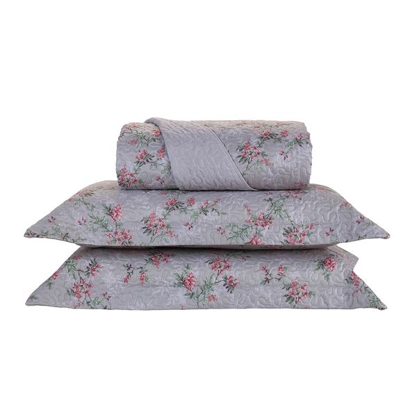 Kit Colcha Casal Andreza Rosely Floral 100% Poliéster 3 Peças