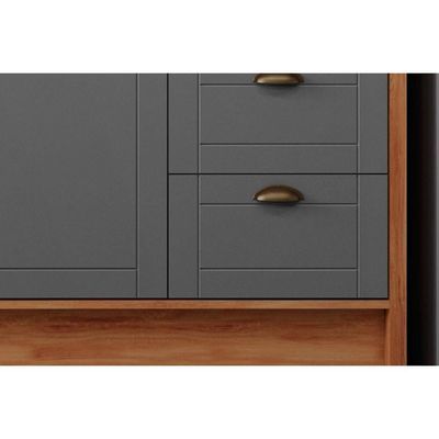 Balcão De Cozinha Modulado Com Tampo Bella 2608 Com 2 Portas E 3 Gavetas 120cm Nogal Cinza