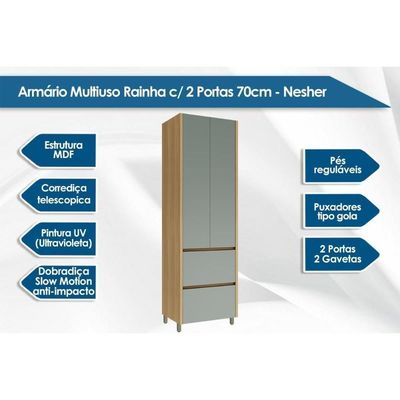 Armário Multiuso P- área Serviço Rainha C- 2 Portas E 2 Gavetas 70cm Branca - Nesher