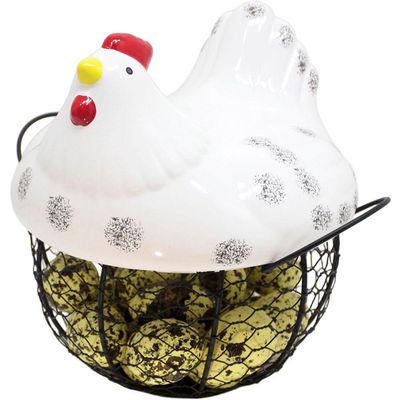 Cesto Galinha Porta Ovos Decorativo Cerâmica 18 Ovos Amarelo
