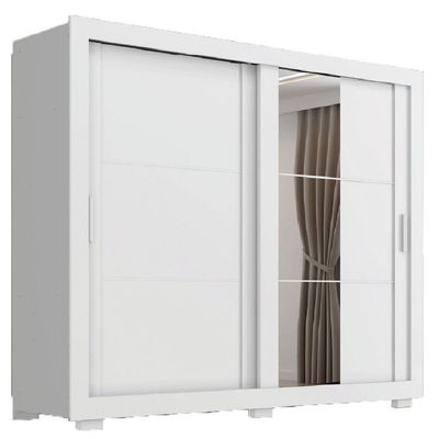 Guarda Roupas Casal Com Espelho 2 Portas De Correr 4 Gavetas Titanium Zanzini Branco