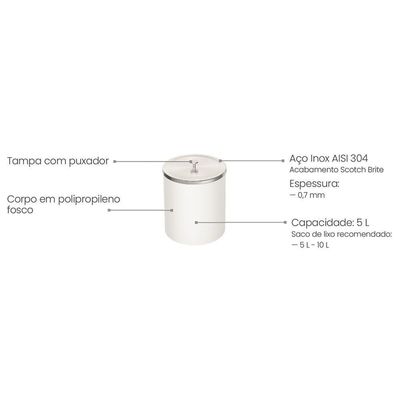 Lixeira Tramontina útil 5l Redonda Branca 94540027