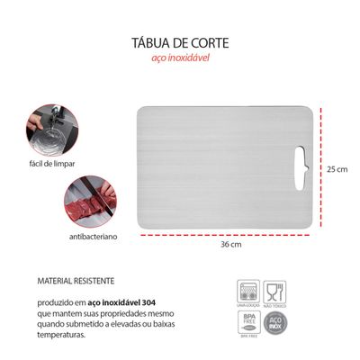 Tabua de Carne Corte Cozinha Profissional Aço Inox 36x25cm
