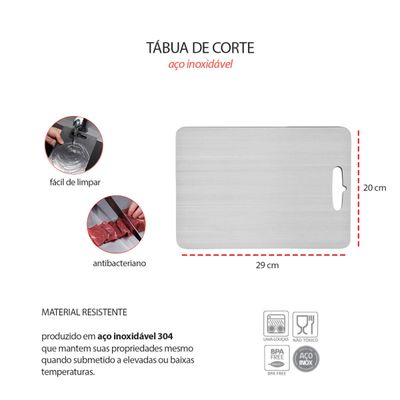 Tabua de Carne Corte Cozinha Profissional Aço Inox 29x20cm