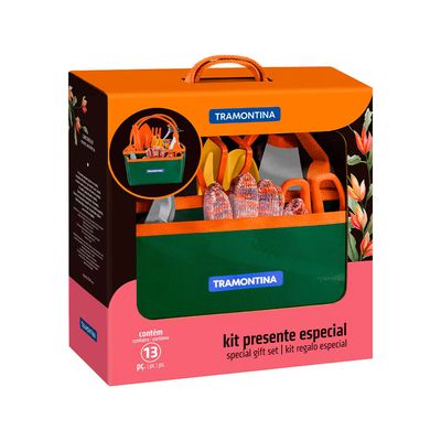 Kit para Jardinagem Tramontina com Bolsa em Lona 13 Peças Cinza com Laranja