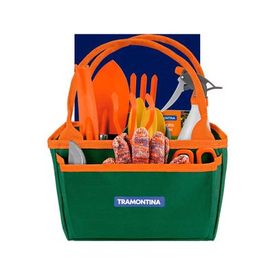 Kit para Jardinagem Tramontina com Bolsa em Lona 13 Peças Cinza com Laranja