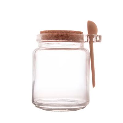Porta Tempero de Vidro Lyor com Colher de Bambu e Tampa de Rolha - 310ml Transparente