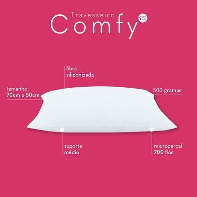Travesseiro Comfy Suporte Médio Fibra Siliconizada 500 Gramas 70cm X 50cm 1 Unidade