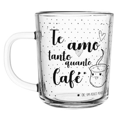 Caneca De Café Te Amo Vidro Transparente 220ml Xícara Lyor