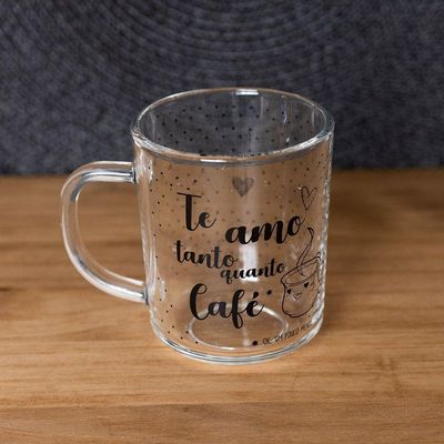 Caneca De Café Te Amo Vidro Transparente 220ml Xícara Lyor