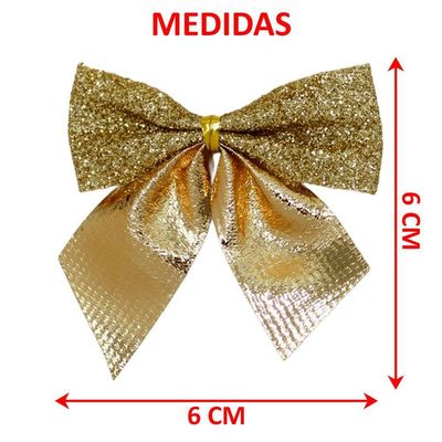 Kit 96 Enfeite árvore Natal Laço Lacinho Gliter Dourado 6cm