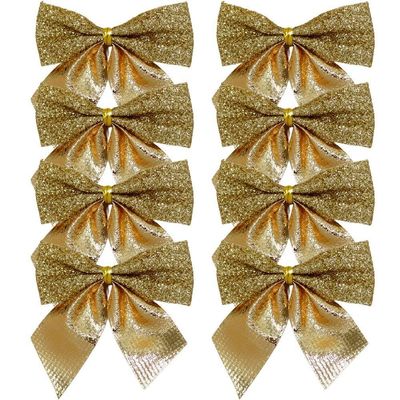 Kit 96 Enfeite árvore Natal Laço Lacinho Gliter Dourado 6cm