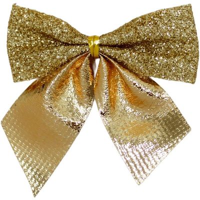 Kit 96 Enfeite árvore Natal Laço Lacinho Gliter Dourado 6cm