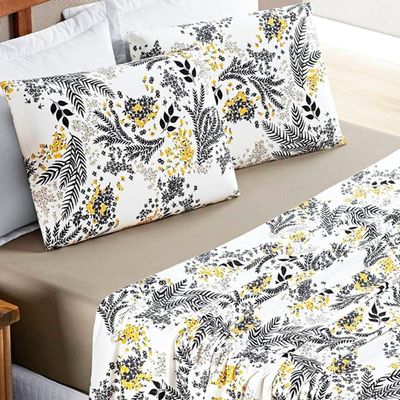Jogo De Lençol Solteiro Quality Malha 100% Algodão Estampado 3 Peças Cor Blossom Caqui