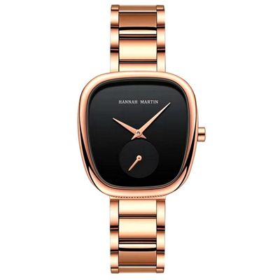 Relógio De Pulso De Quartzo Oval Estilo Minimalista Feminino Em Aço Inoxidavel Preto Rose
