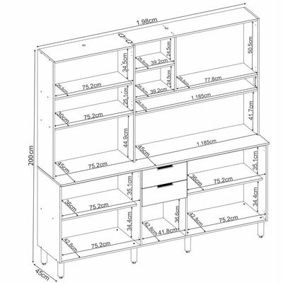 Kit Cozinha Compacta 10 Portas 2 Gavetas Ruby Amêndola Grafito