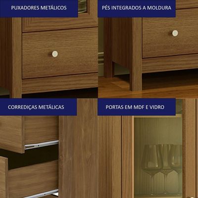 Cristaleira 2 Portas Vidro 1 Gaveta 180x80 Cm E954 Diamond Dtall Diamond