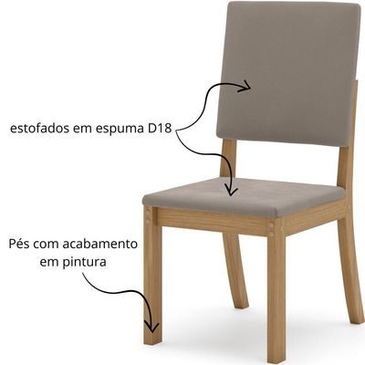 Kit Com 02 Cadeiras De Jantar Milla - Nature - Marrom Amêndoa