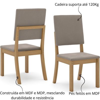 Kit Com 02 Cadeiras De Jantar Milla - Nature - Marrom Amêndoa