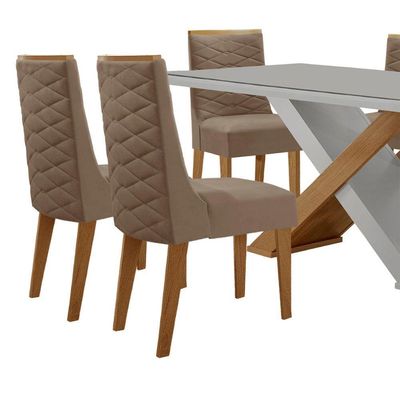 Mesa Sala De Jantar Carol 180cm E 6 Cadeiras Safira Moderna Vel. Capuccino Off White Imbuia