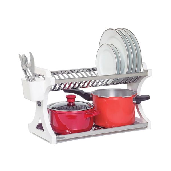 Escorredor de Pratos Domum em Inox Capacidade para 20 Pratos Branco Escorredor de Pratos Domum em Inox Capacidade para 20 Pratos Branco