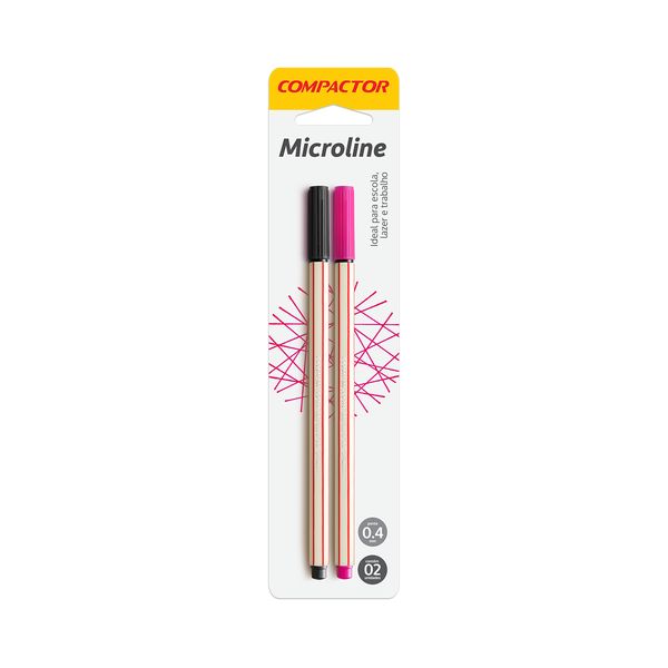 Caneta Hidrográfica Compactor Microline 0.4mm Preta e Rosa 2 Unidades