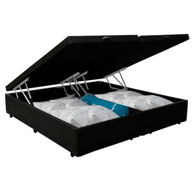 Cama Box Baú King Bipartido Sintético Sereneprime Preto 192x203x44